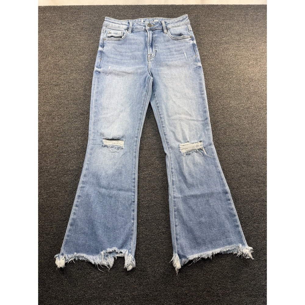 Hidden Women's Light Wash Distressed Flare Jeans Stretch 5-Pocket Frayed Hem 27